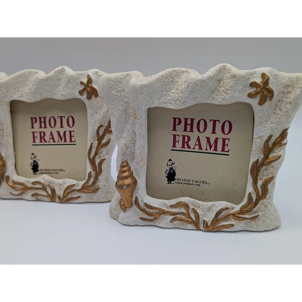 Set of 2 Vintage Regent Products Nautical Beach Shell Resin Photo Picture Frames